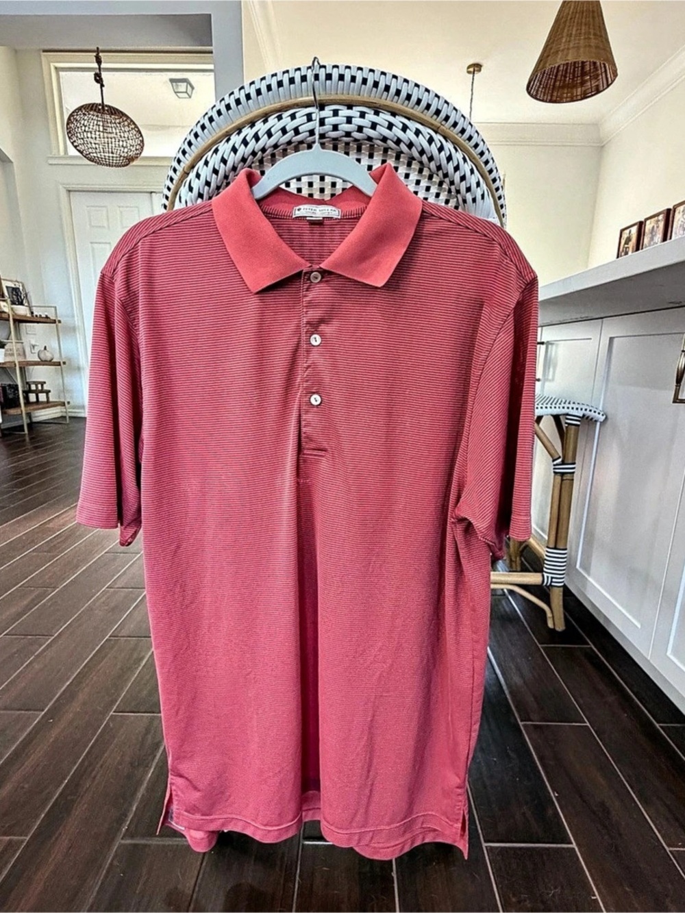 Peter Millar Summer Comfort Men's Large Golf Polo Shirt Coral Pink Striped